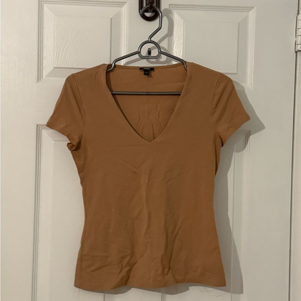 Express Brown and Tan Fitted Cap Sleeve T-Shirt